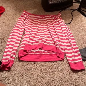 pink and white striped long sleeve shirt